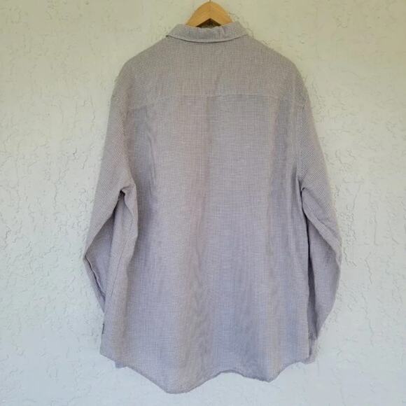 Perry Ellis Long Sleeve Linen Button Down Shirt Tan White Mens Size XL Classic - Picture 5 of 10